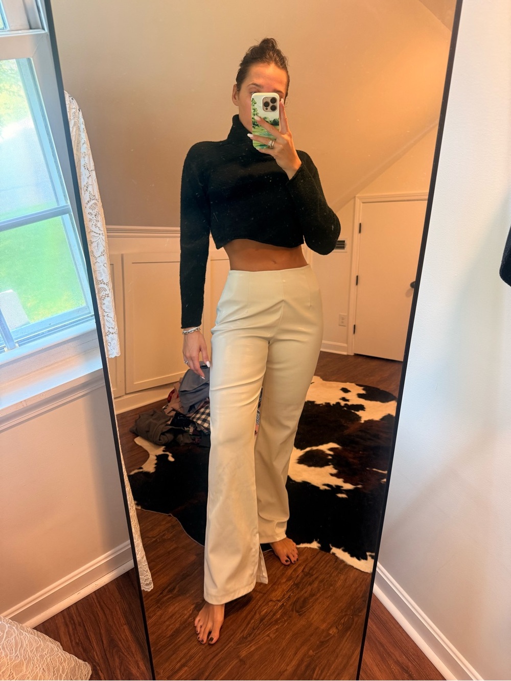 High-Rise Wide-Leg Cream Trousers